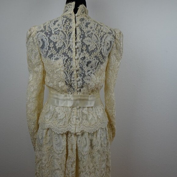 VTG 80s 90s Wedding Dress Ivory Lace Custom Made Size S Party Prom with Jacket - Picture 8 of 16